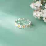 Coconal Trendy Korean Style Daisy Flower Rings For Women Sweet Cute Finger Ring Proposal Wedding Fine Jewelry Gift